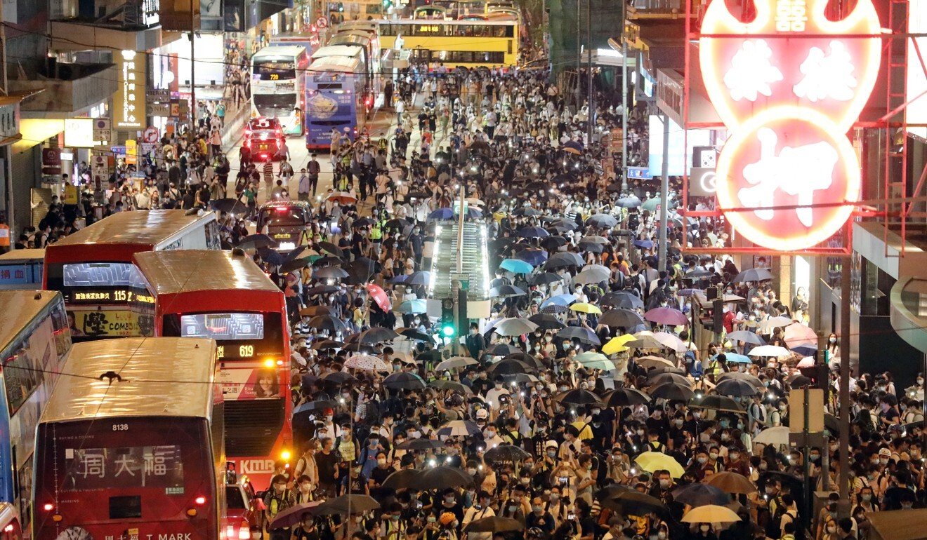 Demonstrators take over part of Queen’s Road Central on June 9 to mark the first anniversary of the protests. Photo: Dickson Lee