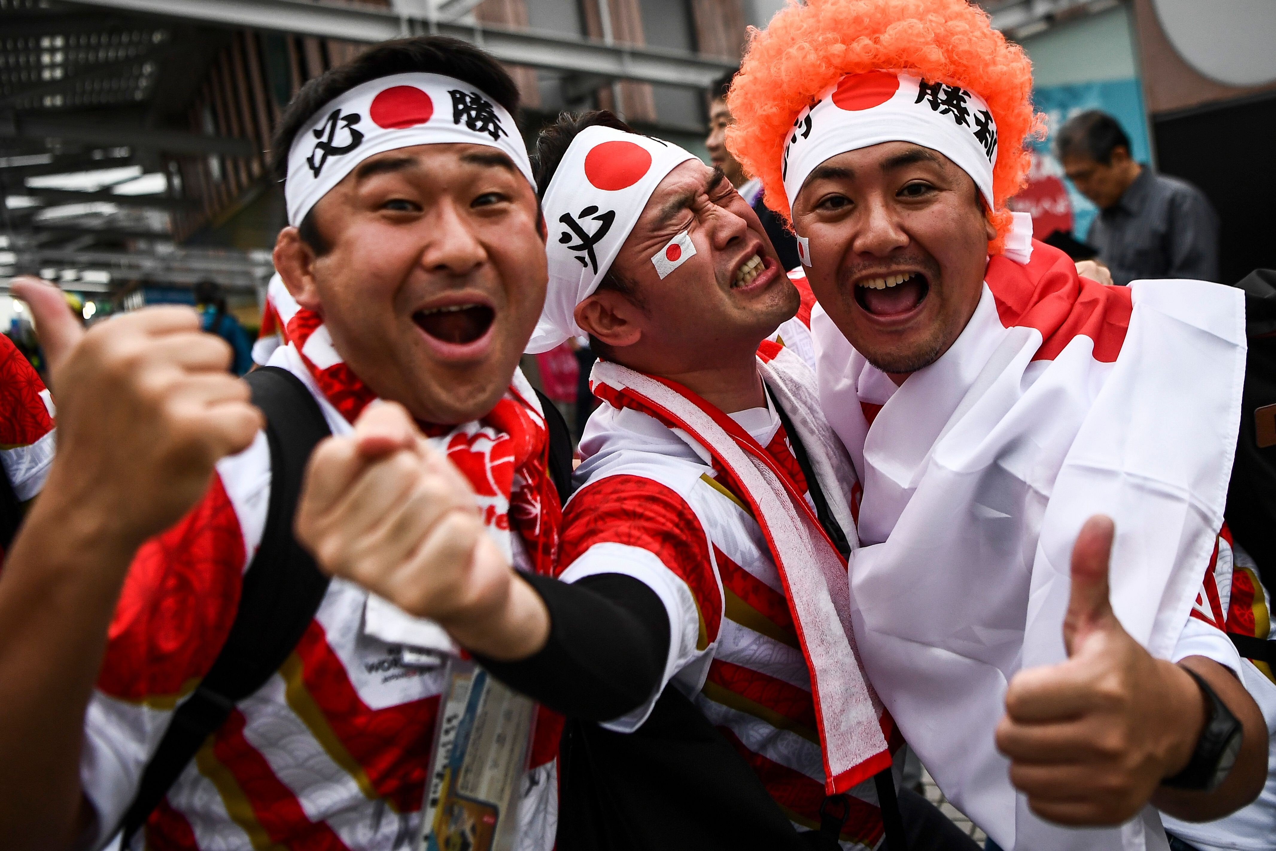Japanese fans cheer for the home team before the 2019 Rugby World Cup quarter-final against South Africa. Photo: AFP