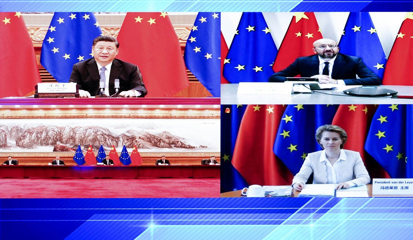Chinese and EU leaders held a videoconference on Monday. Photo: Xinhua
