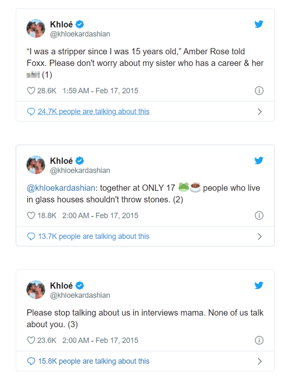 Khloé Kardashian reacting to Amber Rose’s comments about her sister Kylie on Twitter. Photo: Twitter