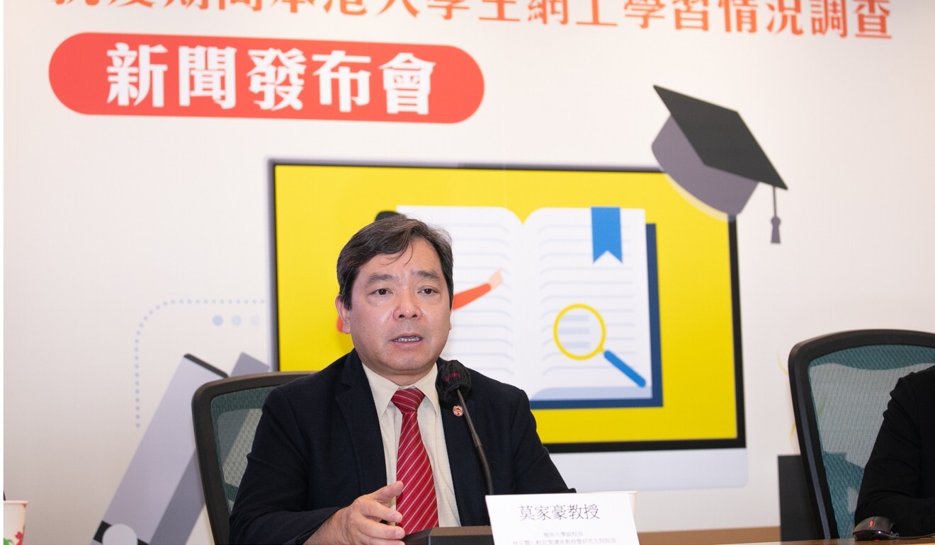 Joshua Mok, vice-president and dean of the School of Graduate Studies at Lingnan University, on Wednesday revealed the results of a new survey that polled 1,227 Hong Kong students on their online learning experience. Photo: Handout