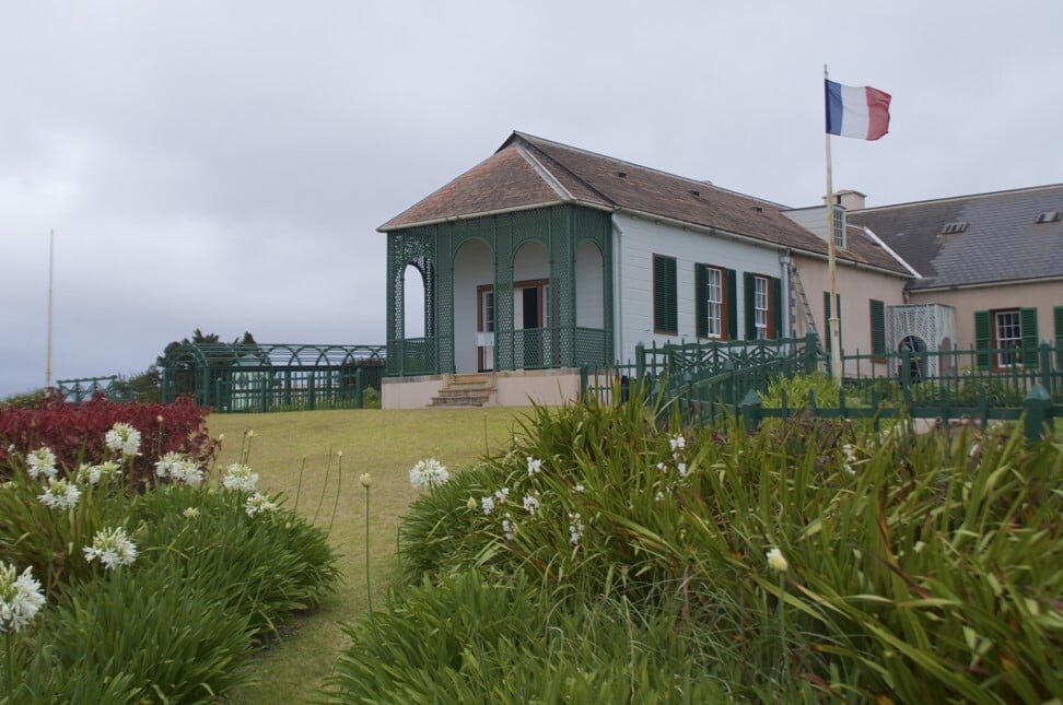 The French tricolore flutters outside Longwood House, the residence of Napoleon Bonaparte during his exile on St Helena from 1815 until his death in 1821. Photo: Peter Neville-Hadley