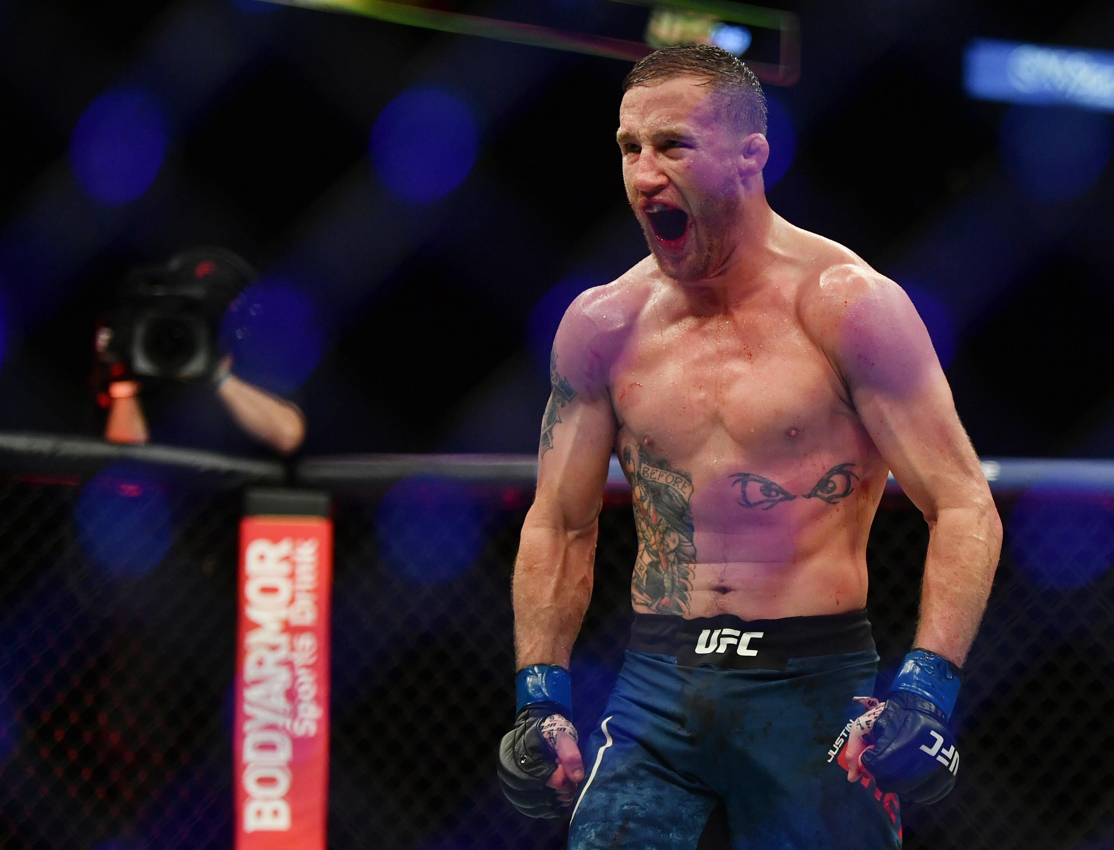Justin Gaethje is taking a bit of a beating from his training partner Kamaru Usman. Photo: USA TODAY Sports