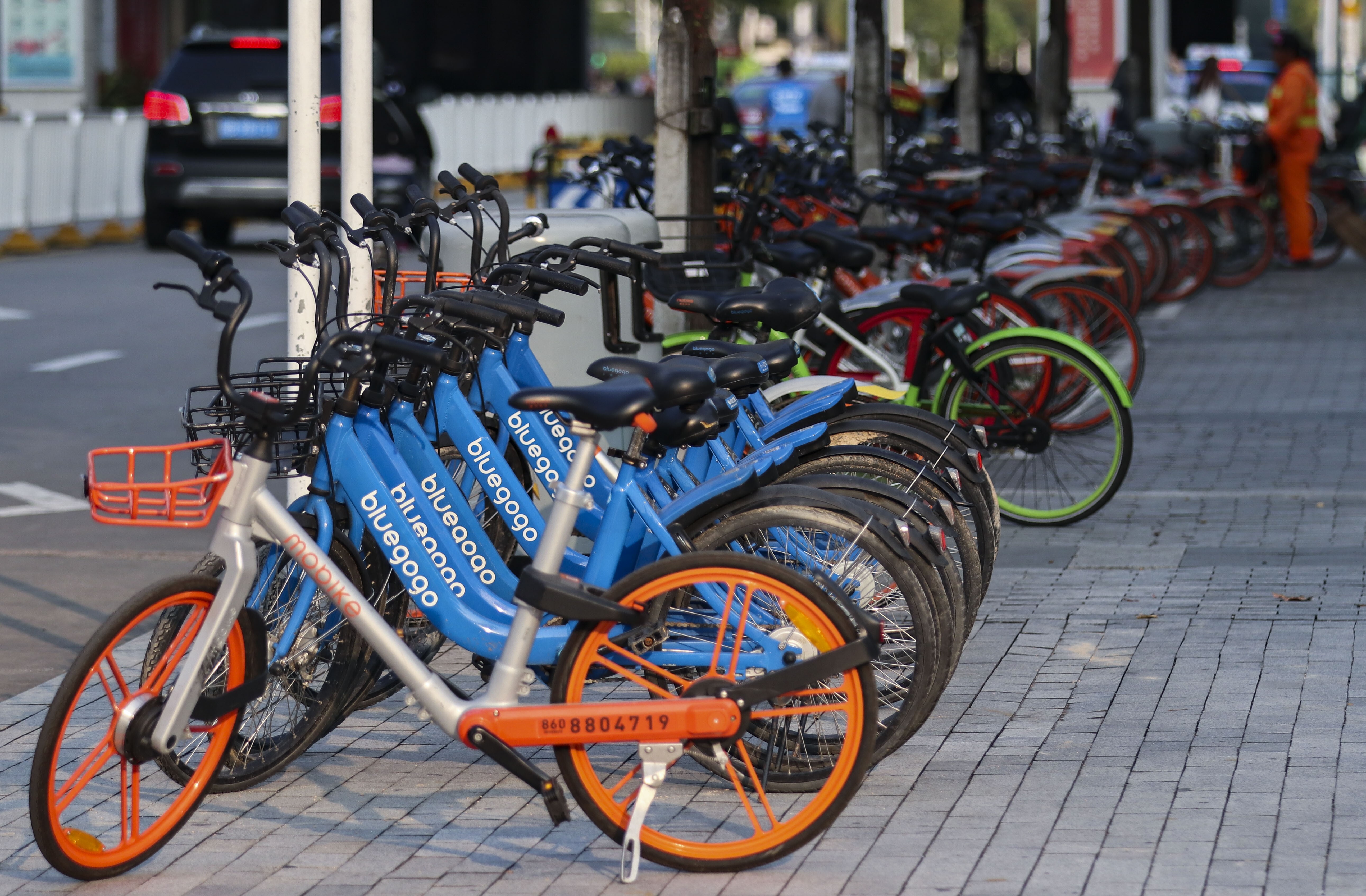 Dockless bikes from different platforms are seen parked on the street in the Futian district of Shenzhen, in southern Guangdong province, in this file photo from October 24, 2017. Photo: Roy Issa