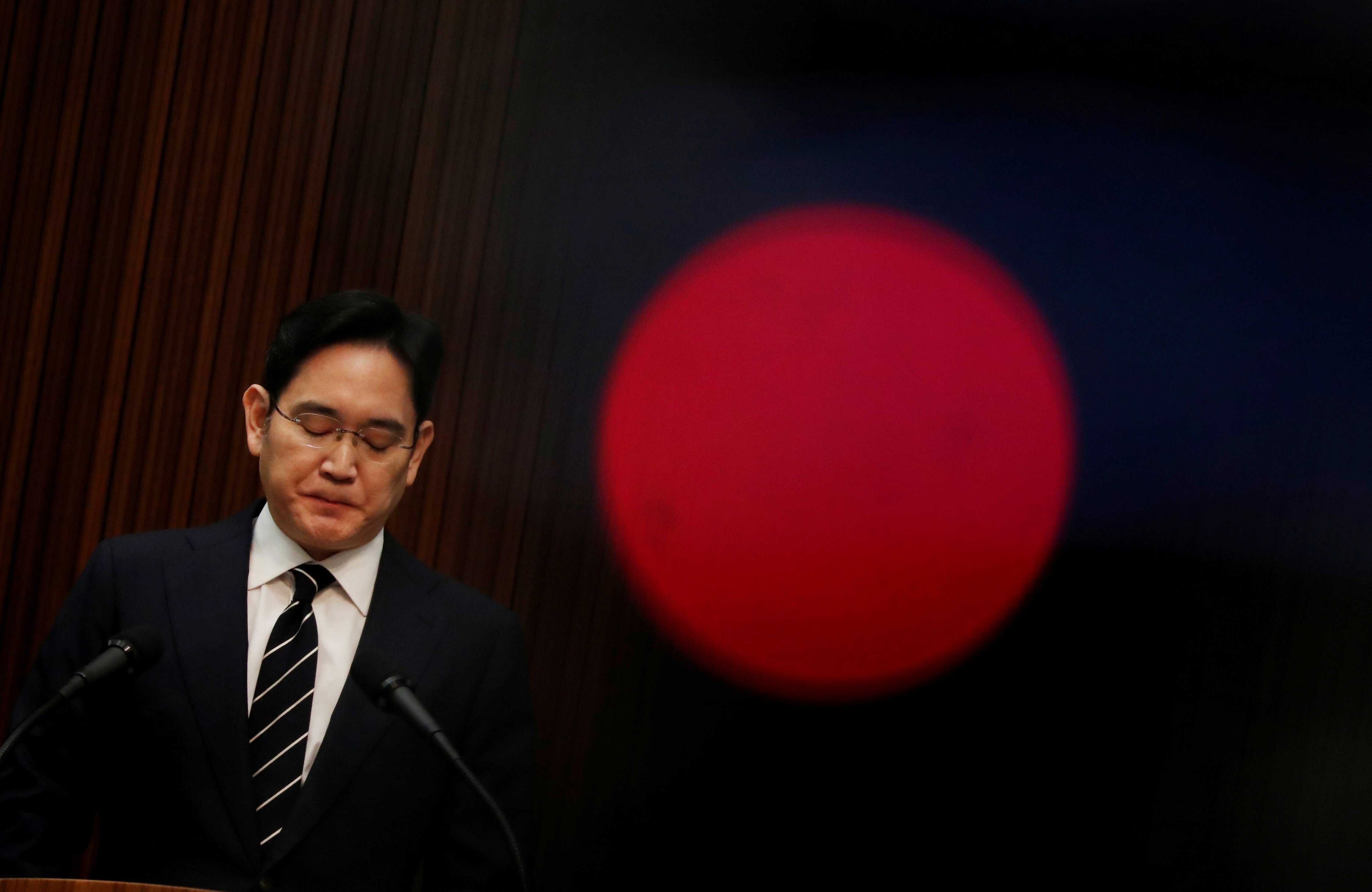Samsung Electronics Vice Chairman Jay Y. Lee, also known as Lee Jae-yong, speaks during a news conference in Seoul in May. Photo: Reuters