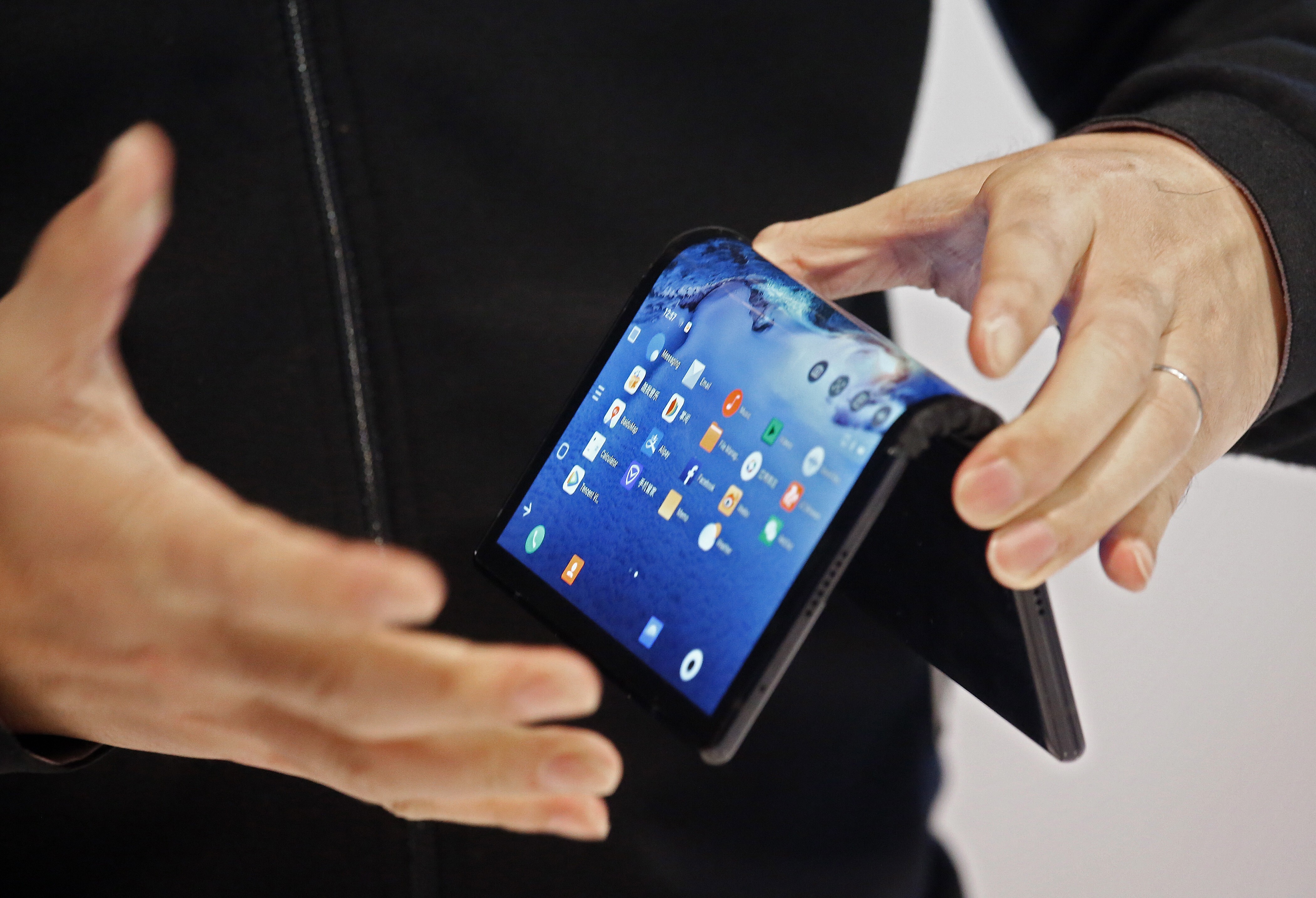 Royole Corp shows off its FlexPai foldable smartphone and tablet during the CES trade show held in Las Vegas, Nevada, in January of last year. Photo: EPA-EFE