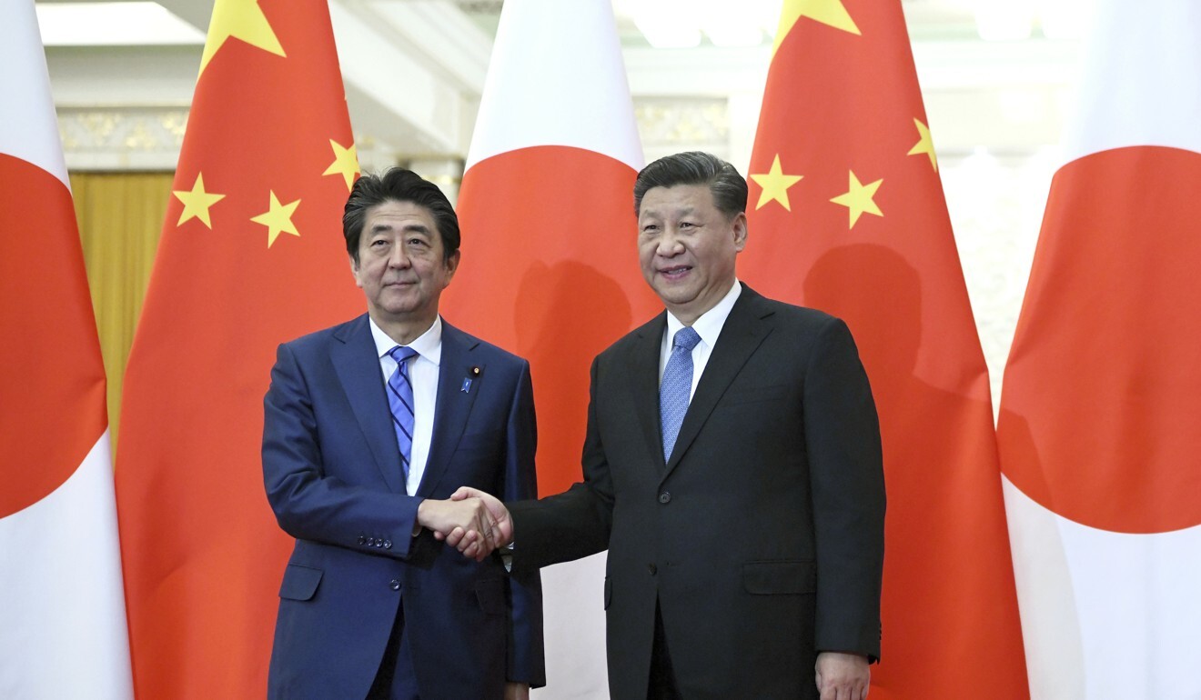 Japan’s Prime Minister Shinzo Abe with China’s President Xi Jinping in 2019. Photo: AP