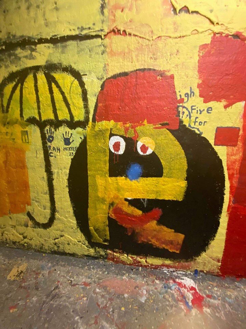 A mural is painted over a bauhinia flower, the emblem of the Hong Kong flag, in a tunnel at the University of Rochester last November. Photo: Amber Hu