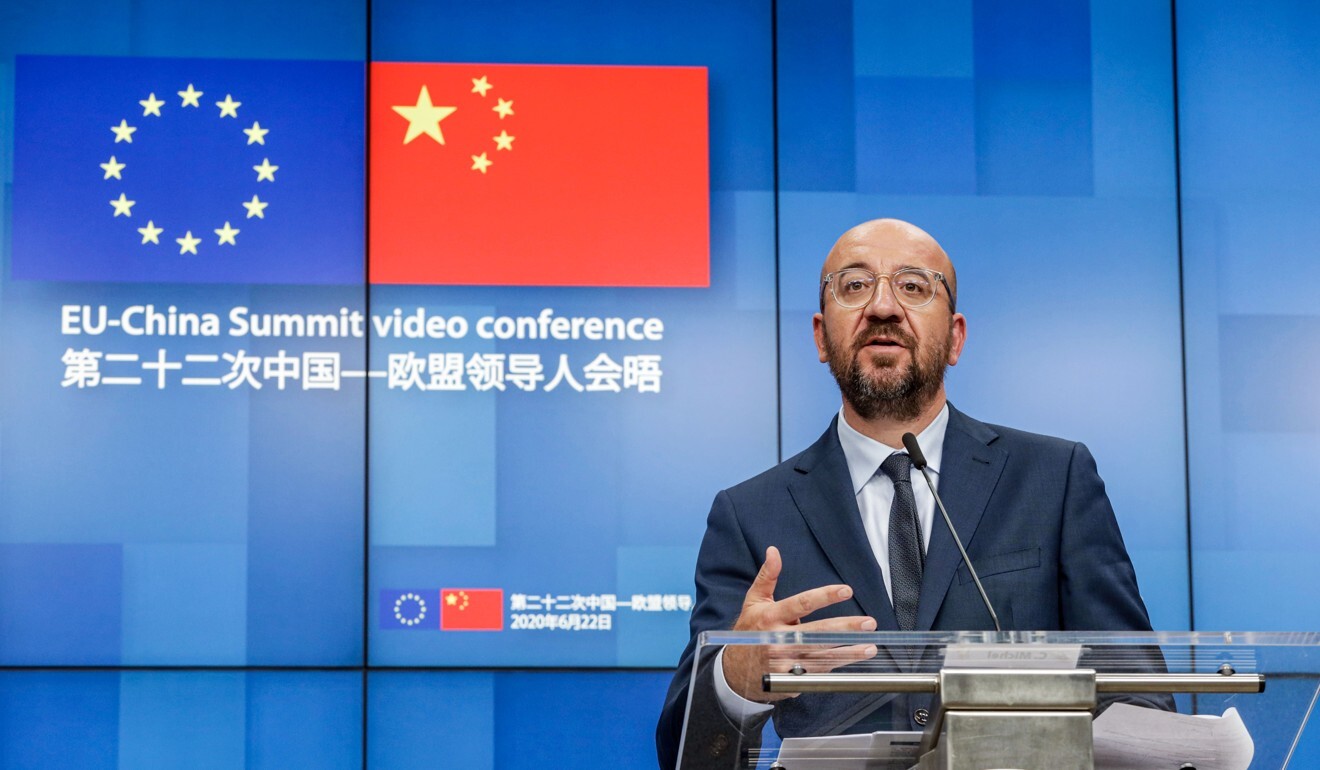 European Council president Charles Michel speaks during a press conference in Brussels following a virtual summit with Chinese President Xi Jinping and Premier Li Keqiang on June 22. The EU has repeatedly expressed its strong concerns about the national security law. Photo: European Council/DPA