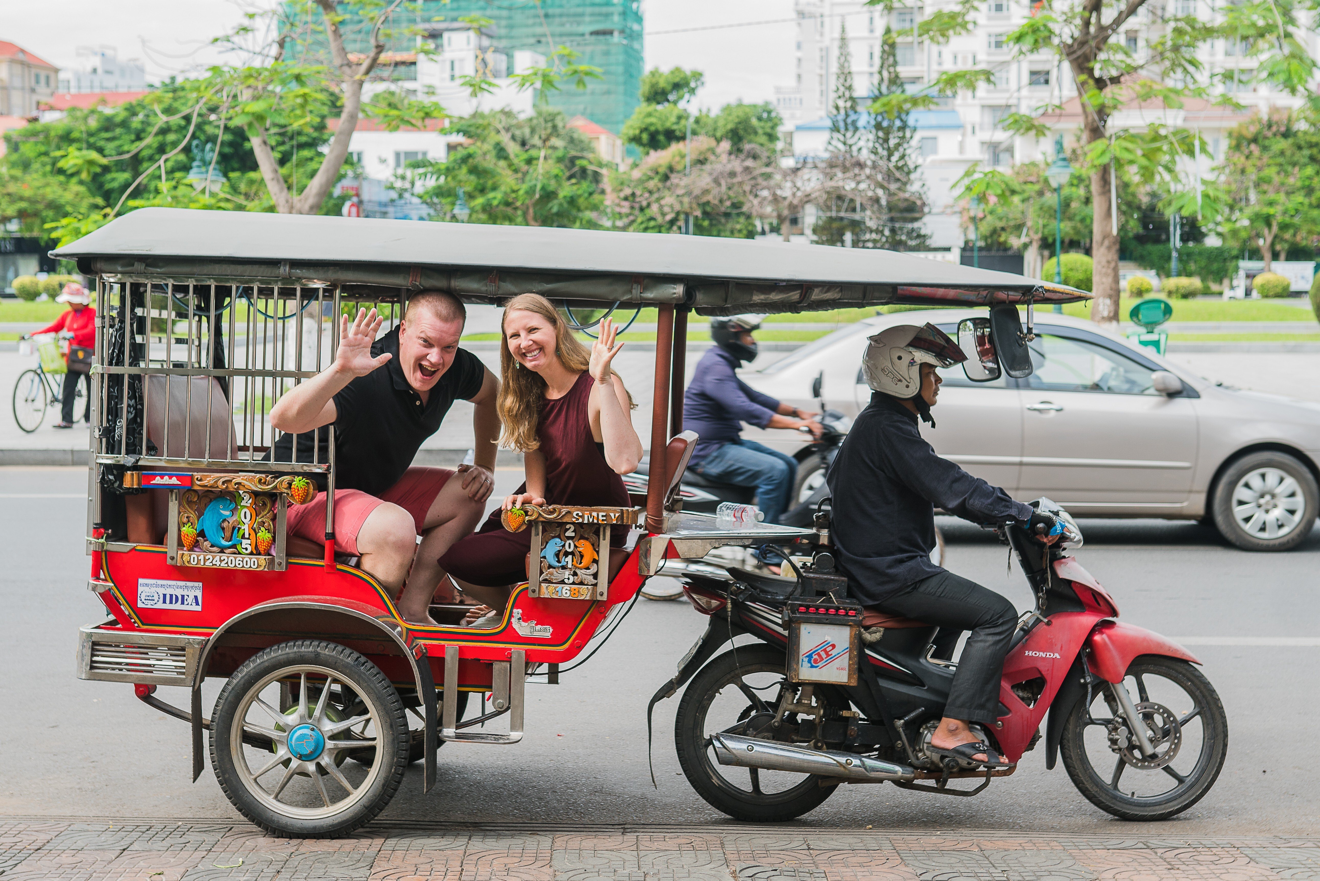 Jennifer Ryder Joslin and Stevo Joslin in Phnom Penh, Cambodia. The teachers, who have been completely nomadic and working online for the past two years, are currently in Malaysia. Photo: Handout