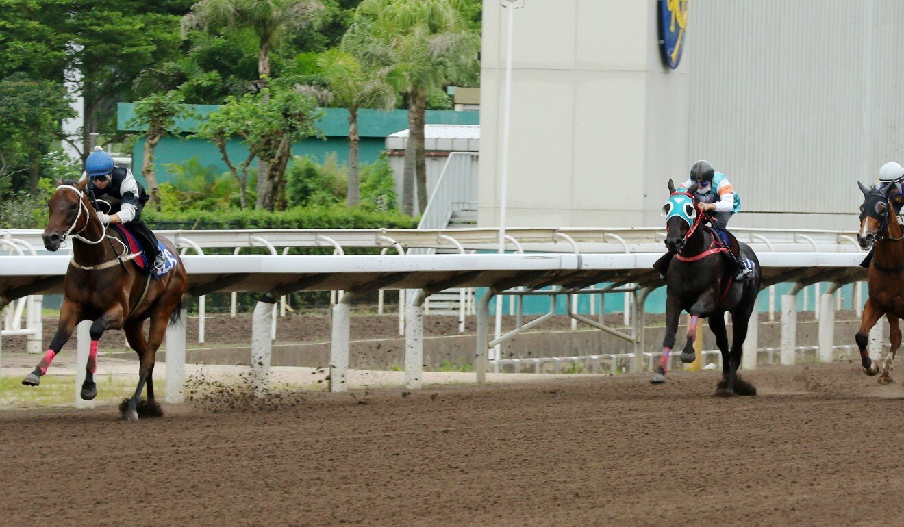 Transcendent (left) coasts to victory in a trial at Sha Tin on June 26.