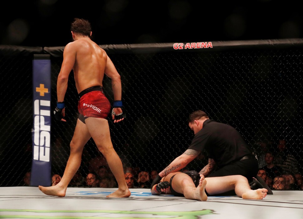 Jorge Masvidal walks away after knocking out Darren Till at UFC London. Photo: Reuters