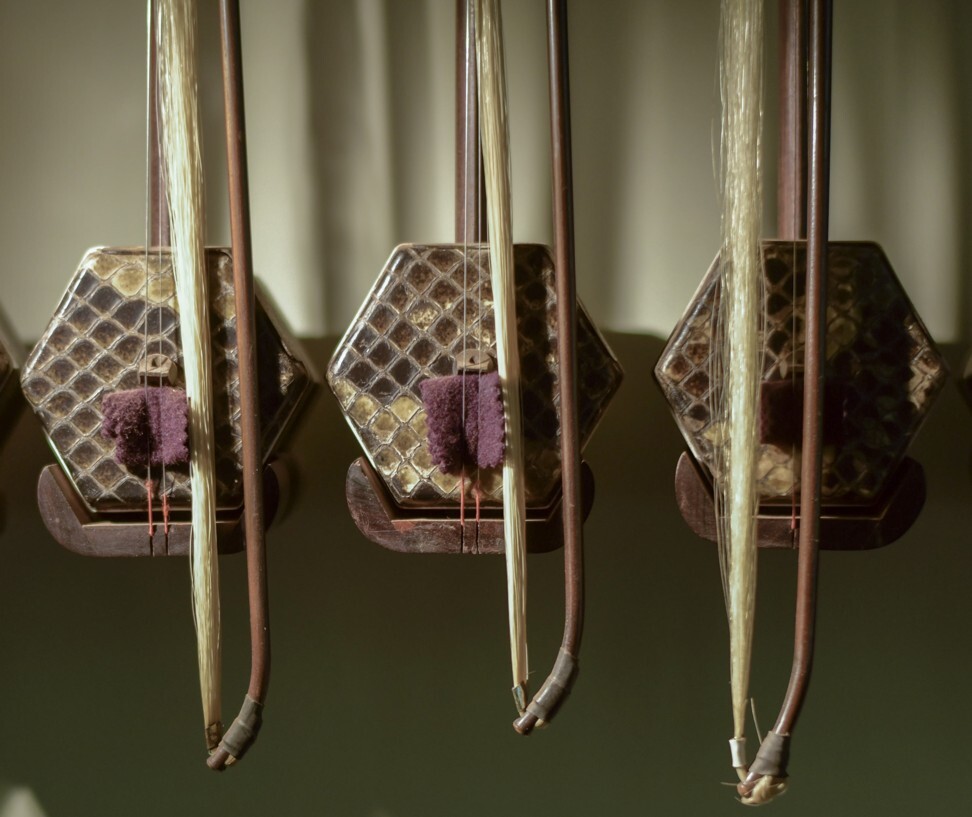 Close-up of some of Tong’s handmade erhus. Photo: Warton Li