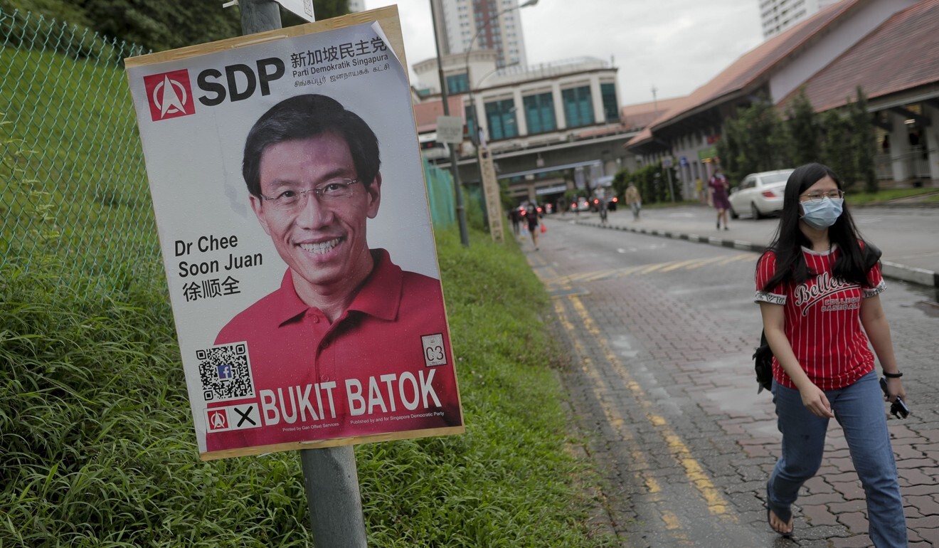 A poster showing Singapore Democratic Party secretary general Chee Soon Juan. Photo: EPA-EFE
