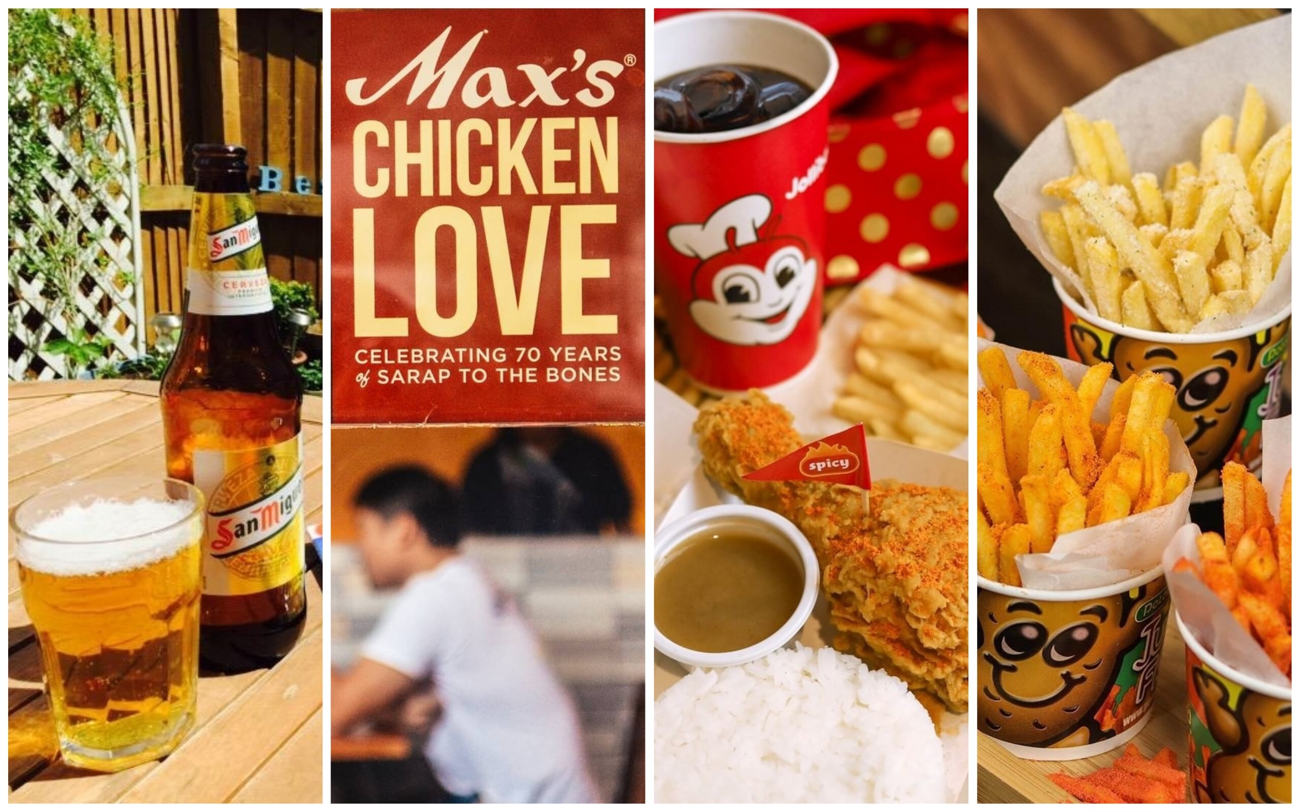 San Miguel, Max’s Restaurant, Jollibee, Potato Corner … four home-grown Filipino brands you can find all over the world. Photos: Twitter/Instagram