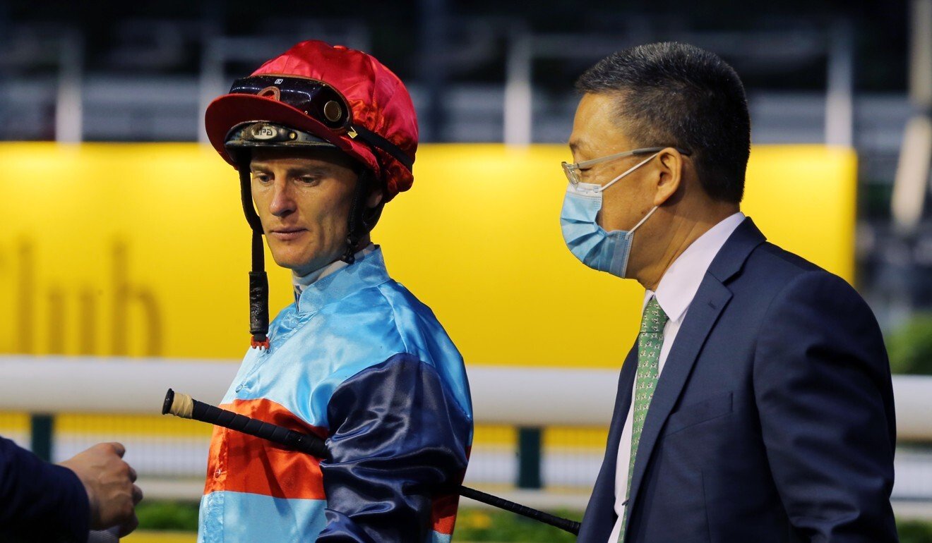 Zac Purton with Francis Lui after winning on Star Shine at Happy Valley last month.