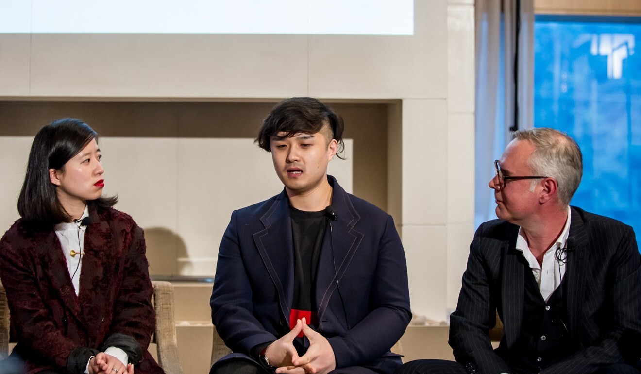 Andrew Keith, president of Lane Crawford and Joyce Group, takes part in a panel discussion in Hong Kong with Tasha Liu (left), co-founder of Shanghai multi-brand concept store Dongliang, and fashion designer Huishan Zhang. Photo: Keith Tsuji/Getty Images