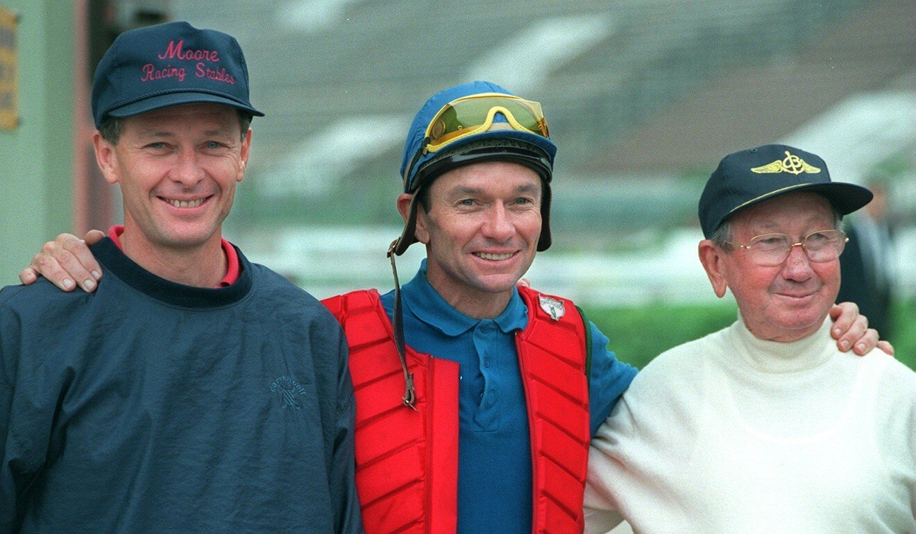 Champion Hong Kong trainer John Moore, his jockey brother Gary and patriarch George in 1997. Photo: SCMP