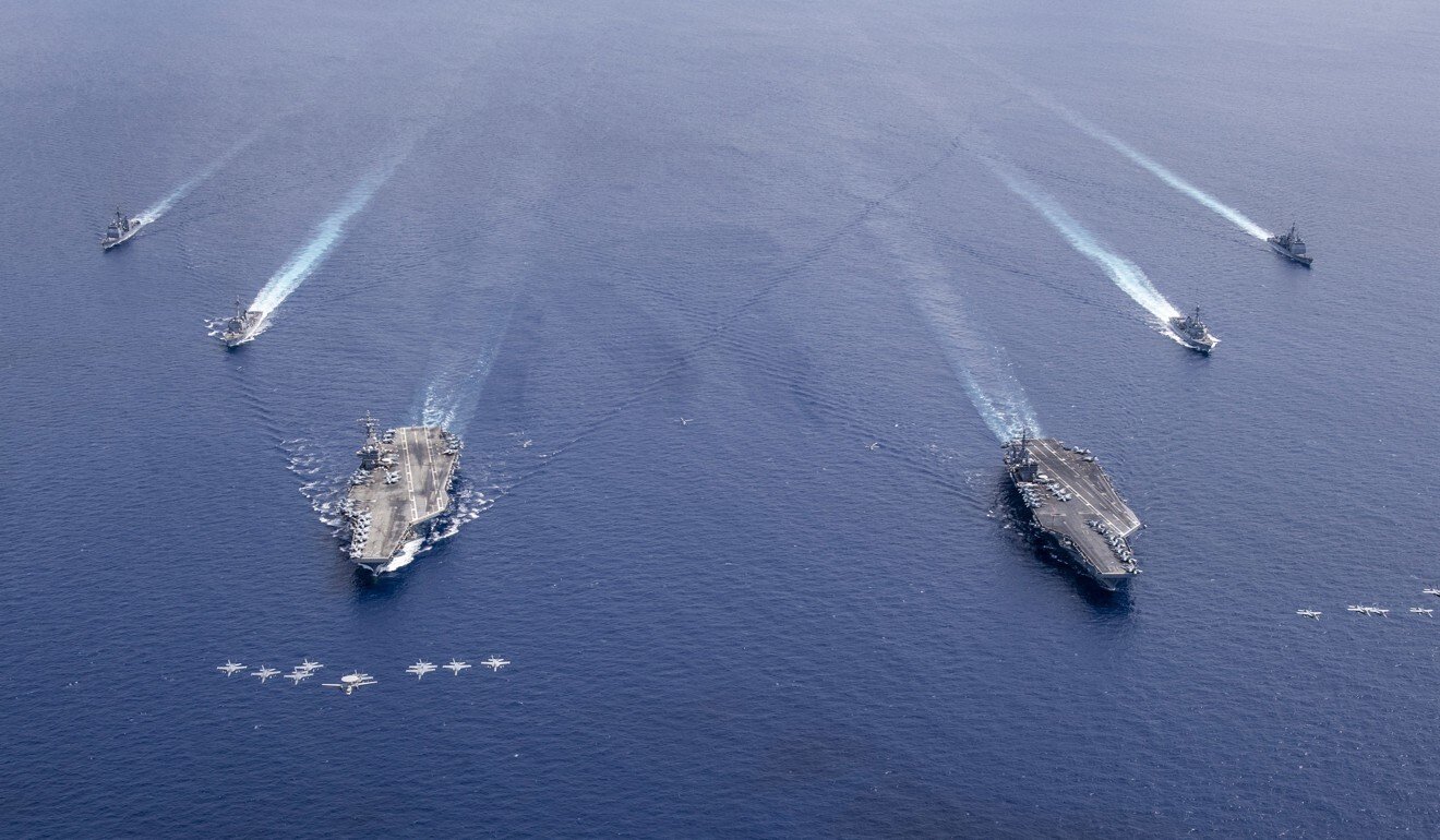 The US Navy sent two aircraft carrier groups for an exercise in the South China Sea earlier this month. Photo: EPA-EFE