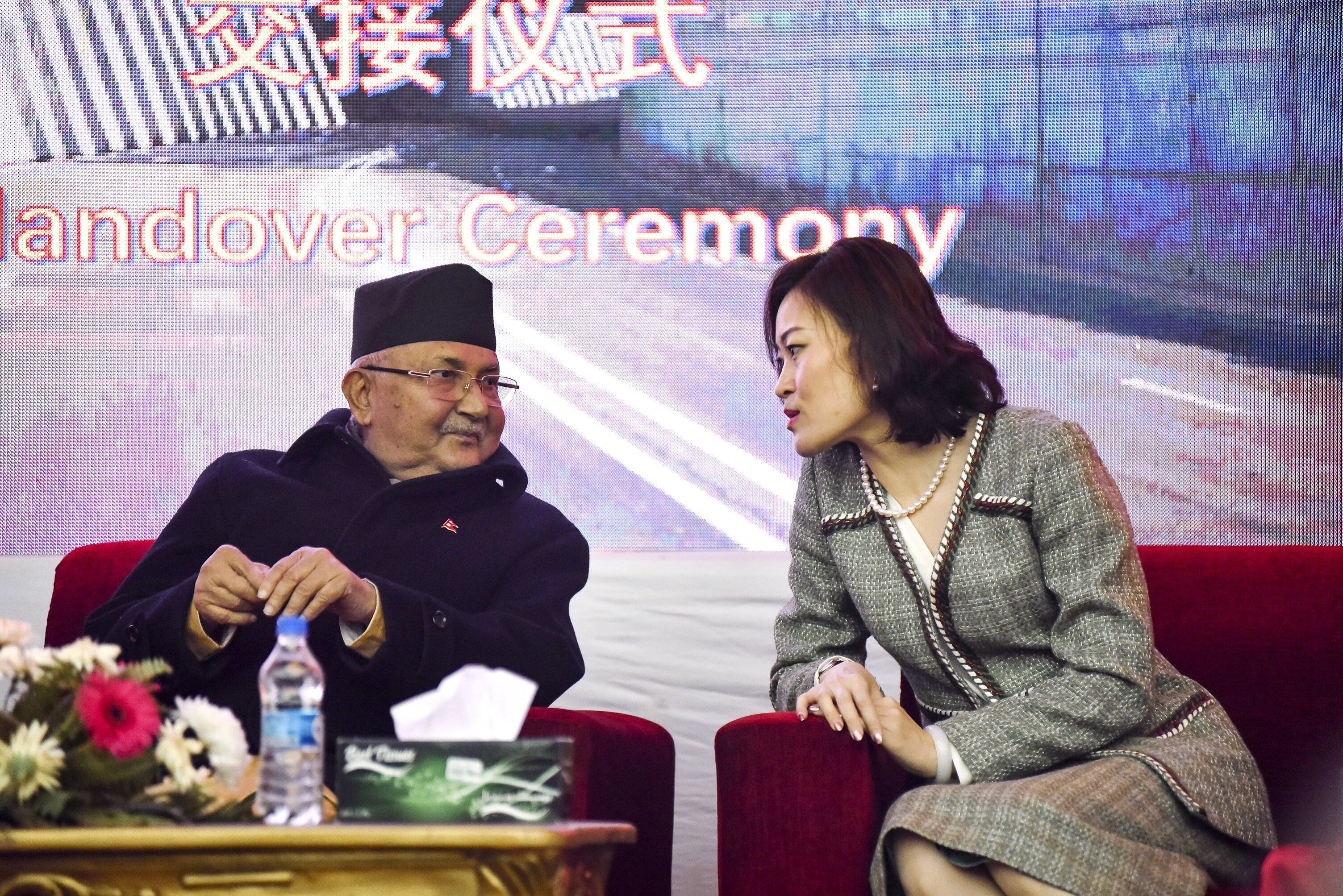 Prime Minister of Nepal KP Sharma Oli and Chinese ambassador Hou Yanqi. Photo: NurPhoto