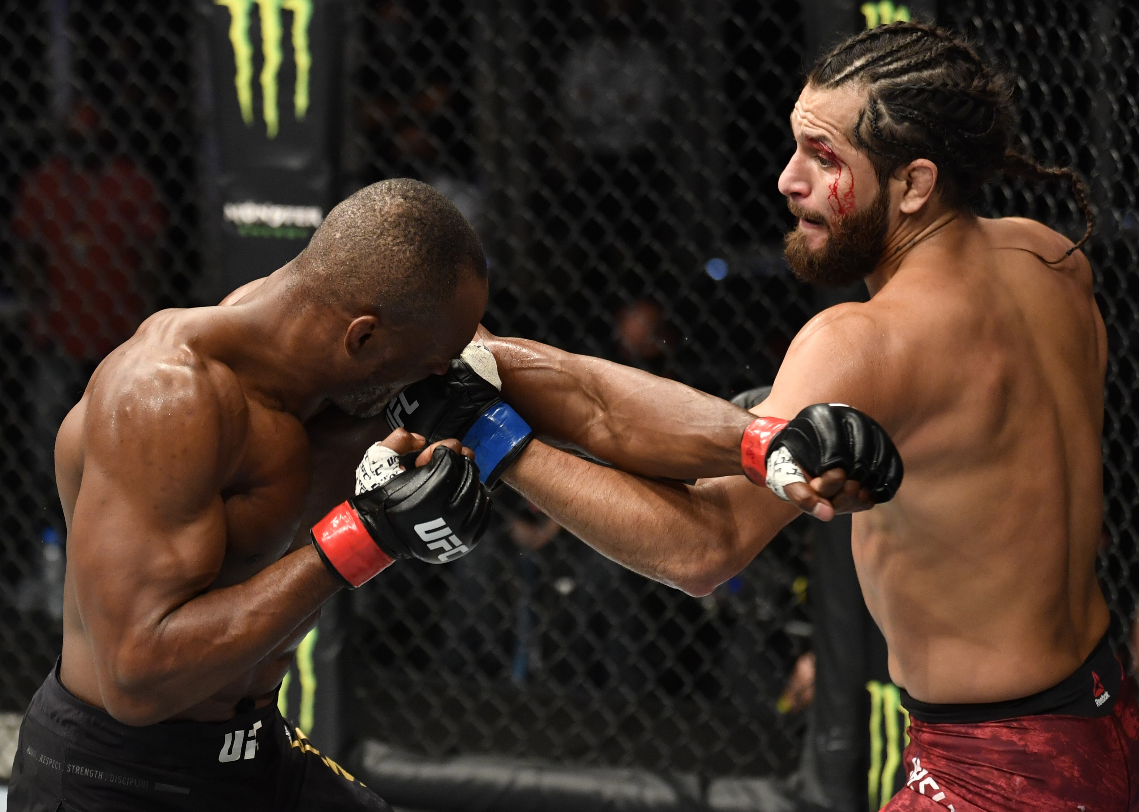Jorge Masvidal punches Kamaru Usman in their welterweight championship fight during UFC 251. Photo: USA TODAY Sports