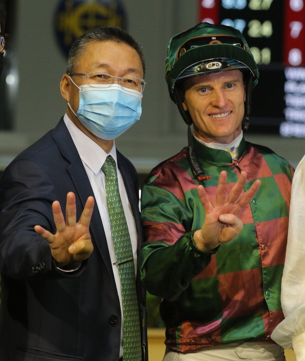 Trainer Francis Lui and jockey Zac Purton celebrate their four-timer in June. Trainer Francis Lui and jockey Zac Purton celebrate their four-timer in June.