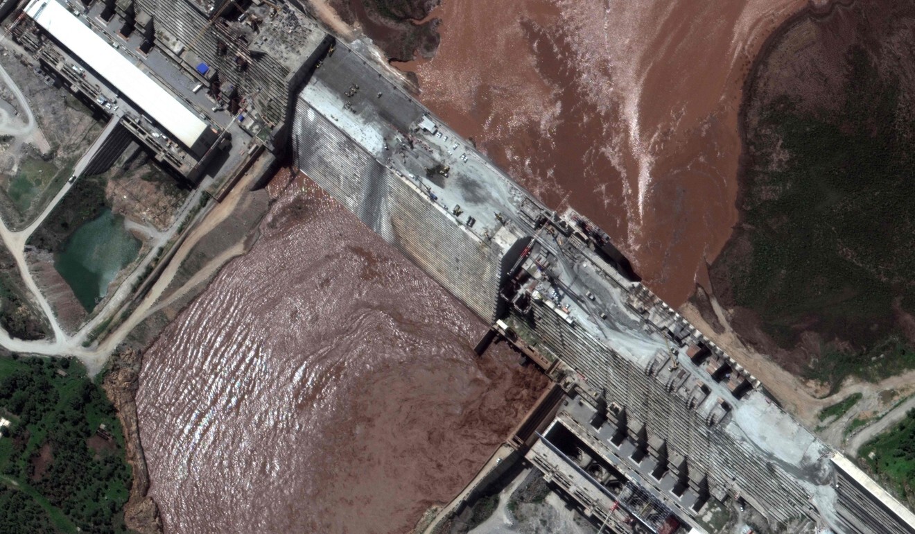 A satellite image shows a view of northwestern Ethiopia that focuses on the status of the Grand Ethiopian Renaissance Dam and the Blue Nile River on July 11. Image: Maxar Technologies handout via AFP