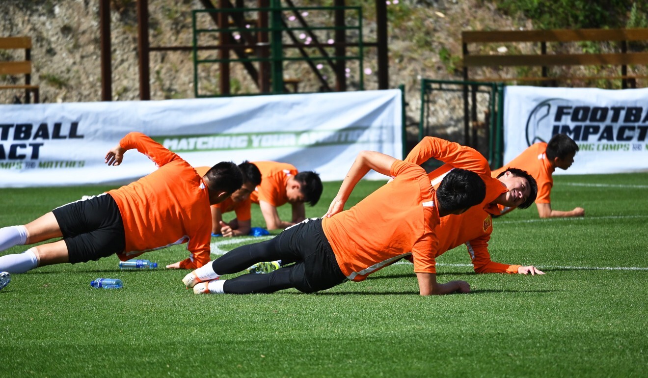 Wuhan Zall players train in Spain during preseason. Photo: EPA