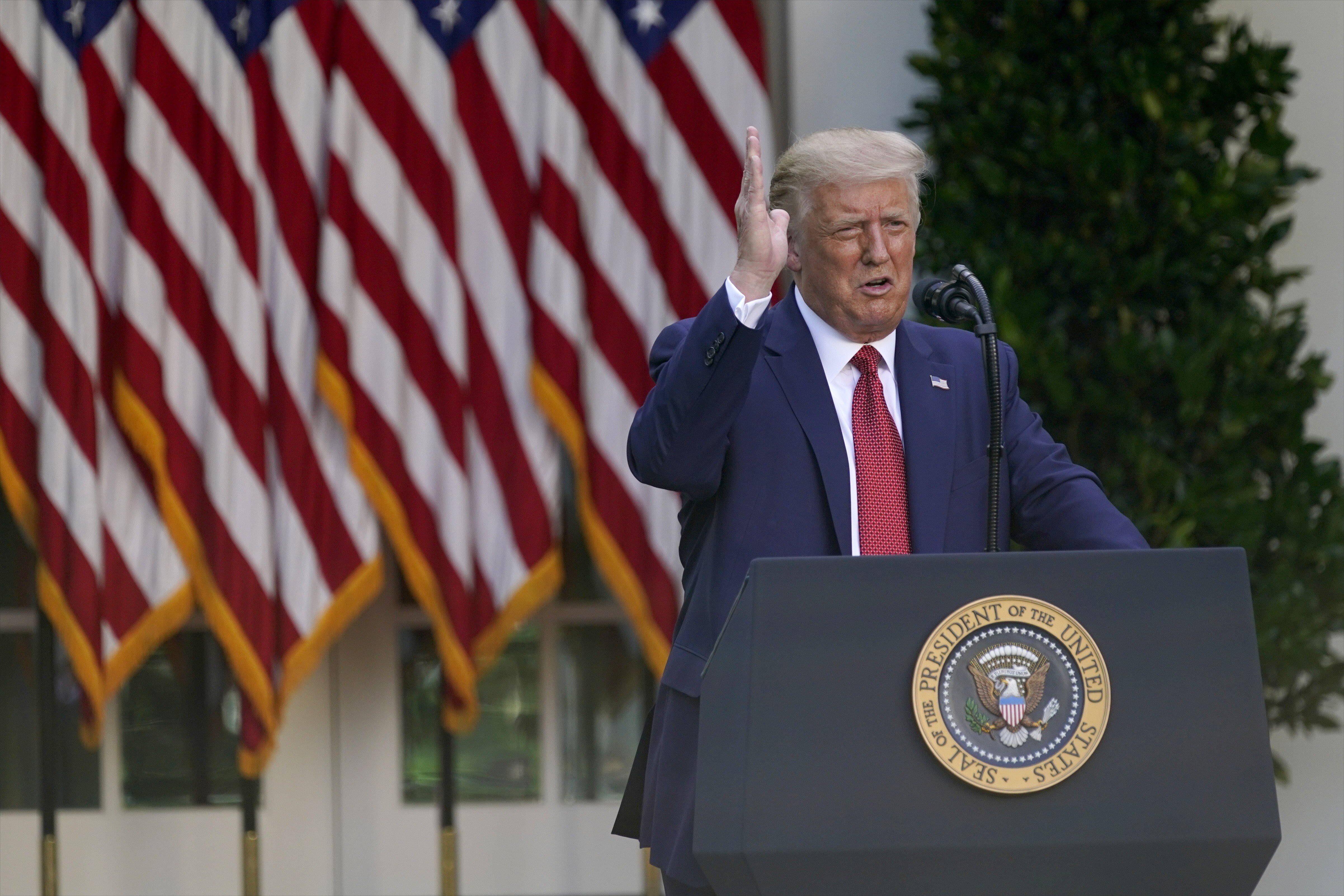 US President Donald Trump speaks during a news conference in the Rose Garden of the White House in Washington on July 14. He announced that he had signed an executive order ending the city’s preferential trade treatment. Photo: AP