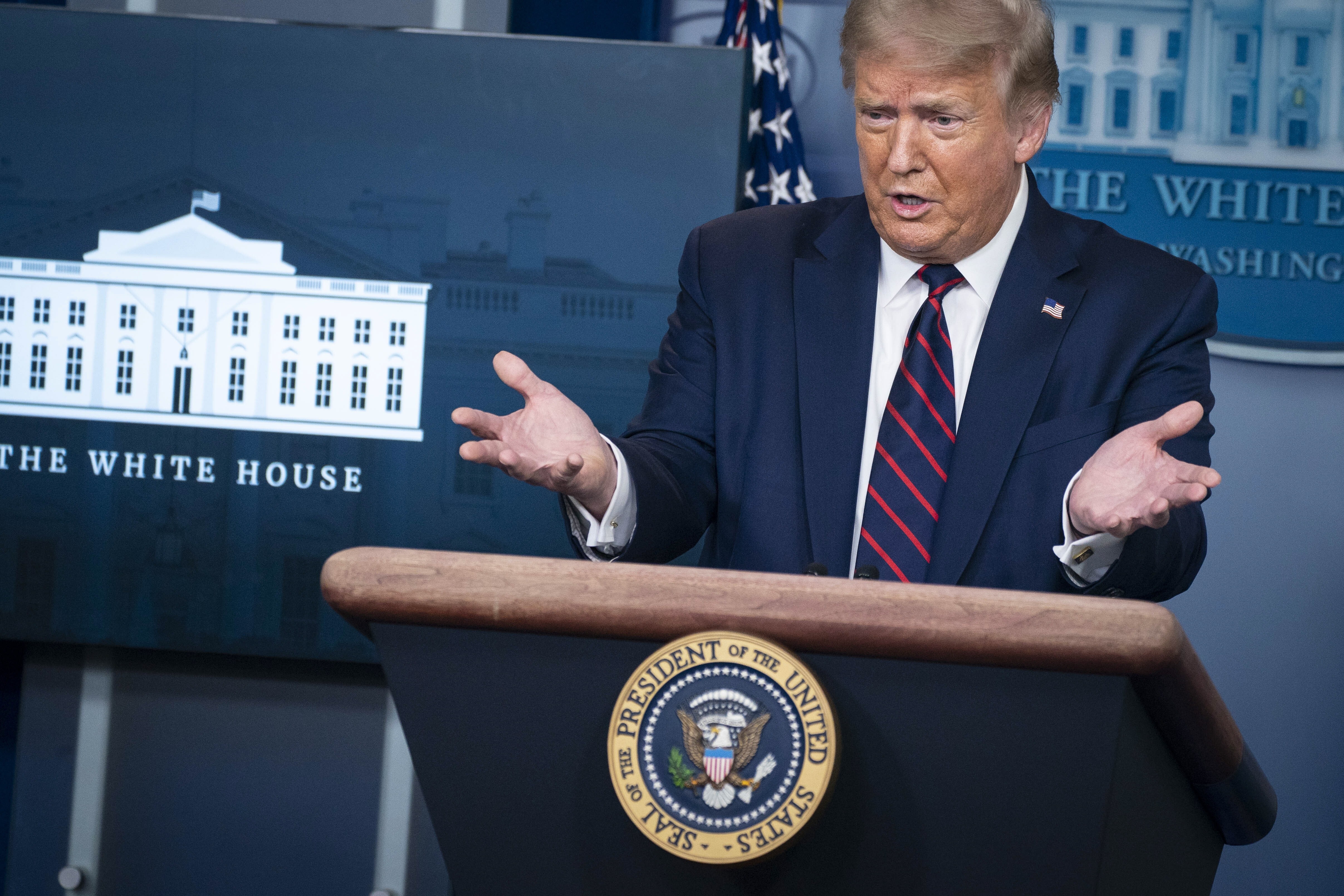 US President Donald Trump speaks during a news conference at the White House on Tuesday. Photo: EPA-EFE