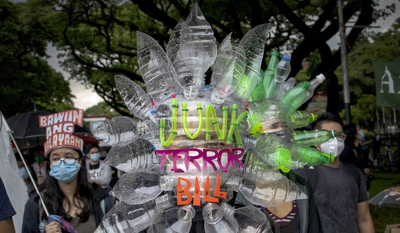 A protest against President Duterte's anti-terror law in Quezon city, Metro Manila. Photo: Getty Images