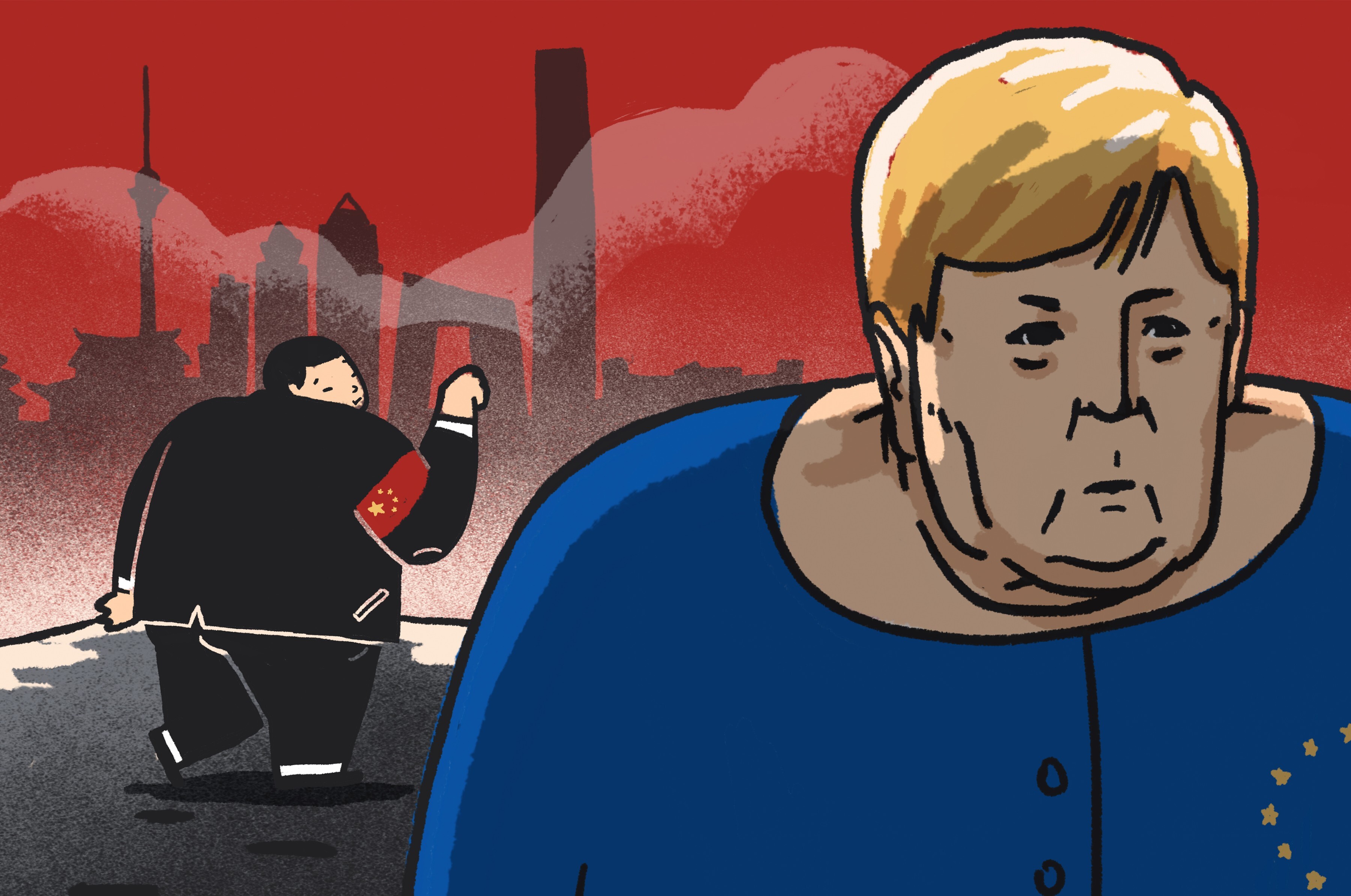 German Chancellor Angela Merkel, seen here shaking hands with President Xi Jinping in 2018, has made 12 trips to China and been a dependable ally of Beijing. Illustration: Perry Tse