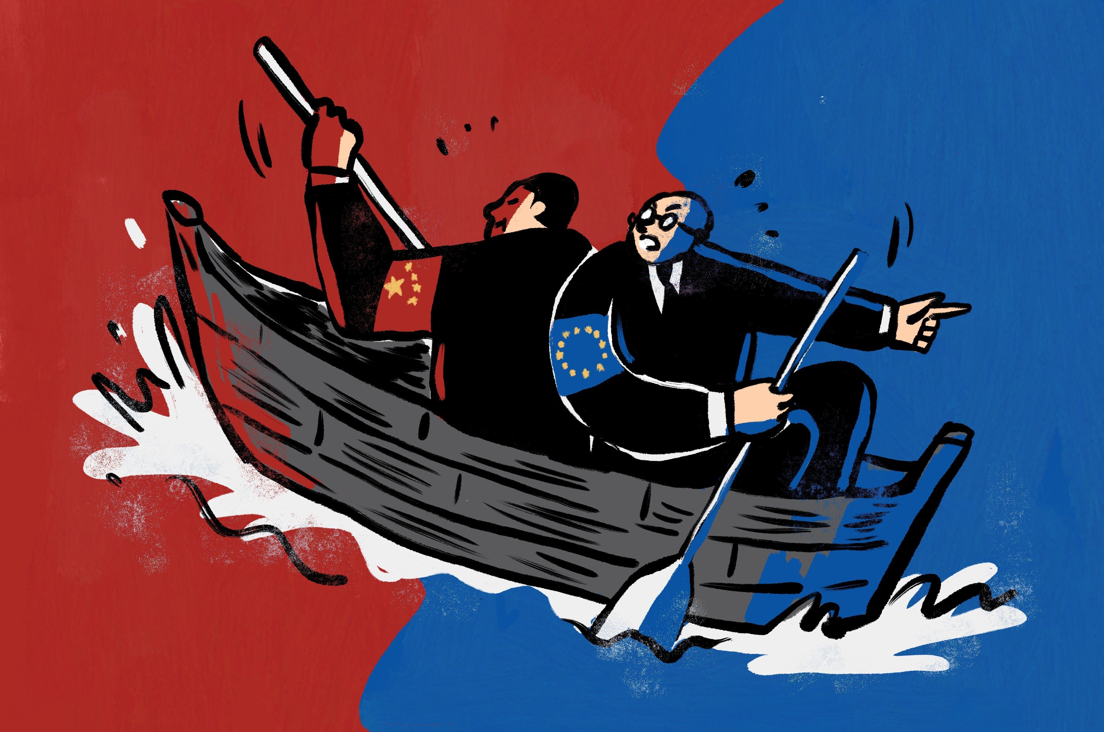 A tug of war is set to take place over competition rules for China’s heftily-subsidised state-owned enterprises to ensure European firms have a level playing field. Illustration: Brian Wang