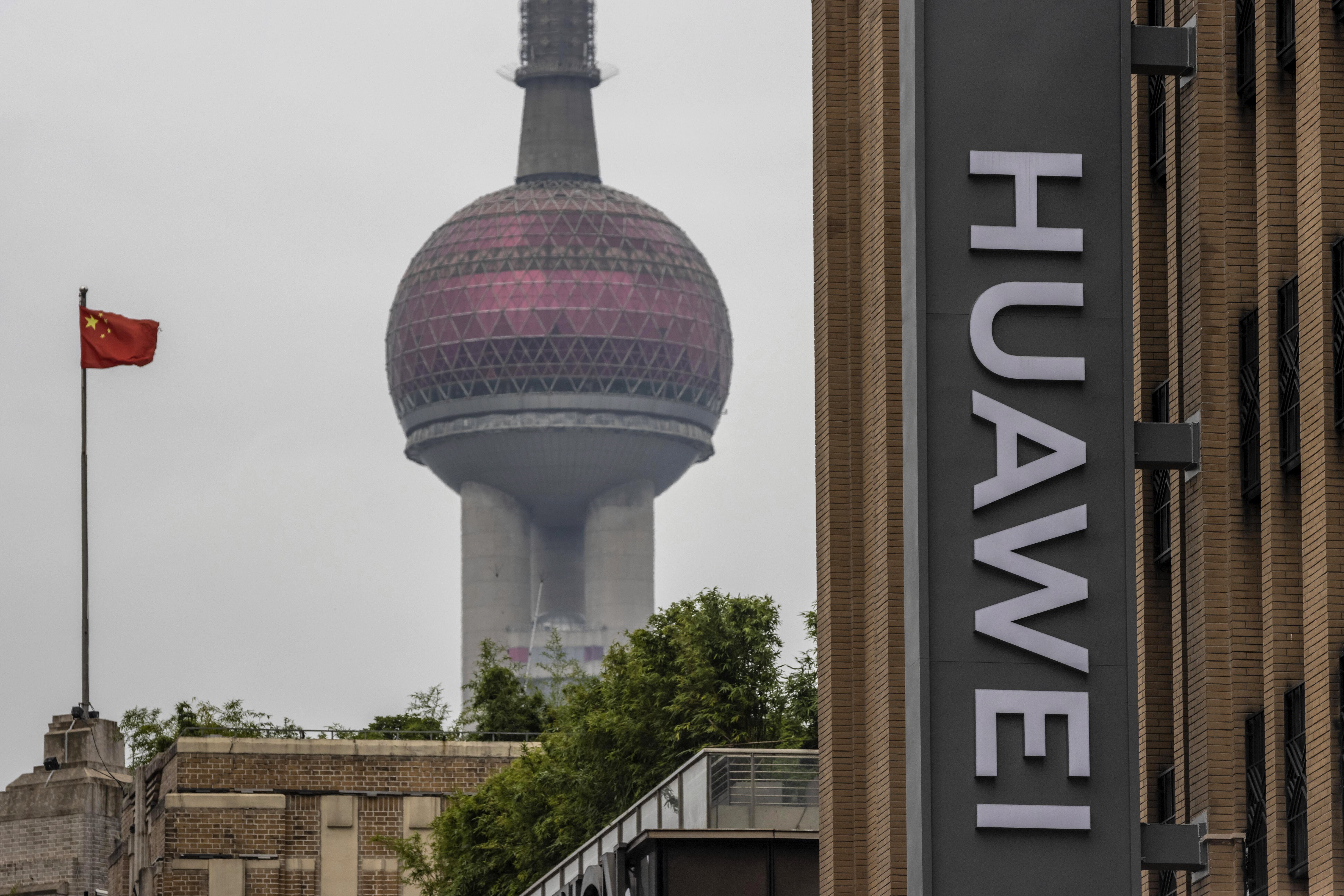 Huawei's flagship store building is seen in Shanghai. Photo: EPA-EFE