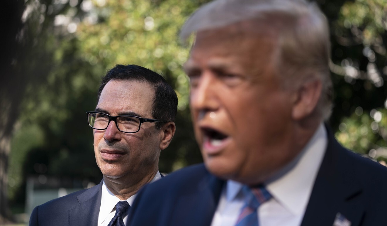 US Treasury Secretary Steven Mnuchin (left) with President Donald Trump at the White House on Wednesday. Photo: Sarah Silbiger/UPI/Bloomberg