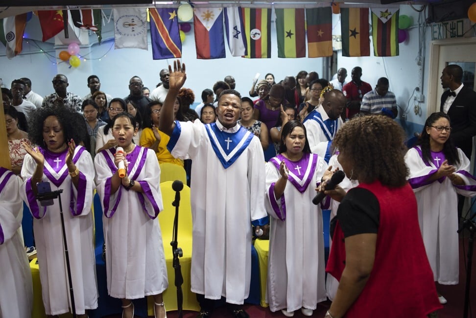 Sunday mass at The Light of the World International Ministry Hong Kong, in Cheung Sha Wan. The church was founded by Joshua Leta, from the Democratic Republic of the Congo, and is attended by members of several African nationalities. Photo: Miguel Candela