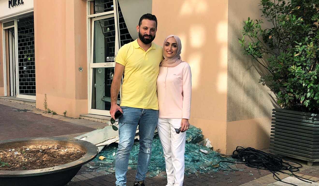 Bride Israa Seblani poses for a picture with her husband Ahmad Subeih in the same place where they were taking their wedding photos the moment of the explosion. Photo: Reuters