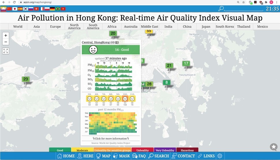 Air pollution as measured by aqicn.org