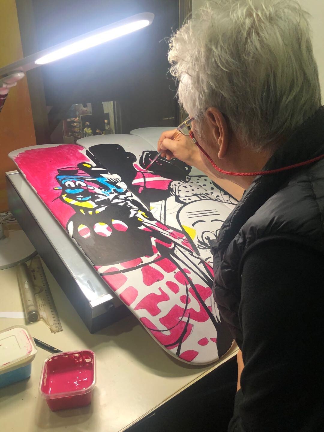 Joseph Wong decorates skateboard decks. To celebrate its 150th anniversary, the Tung Wah Group of Hospitals, in partnership with Sotheby’s auction house, is organising the Skateboard Deck Art Online Exhibition cum Charity Auction. Photo: TWGH/Sotheby’s/Joseph Wong