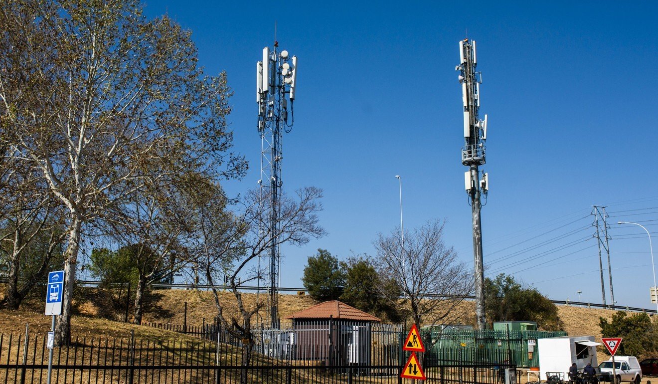 Cellphone towers in South Africa, where the country’s only data-only mobile network, Rain, teamed with Huawei on a commercial 5G network. Photo: Bloomberg