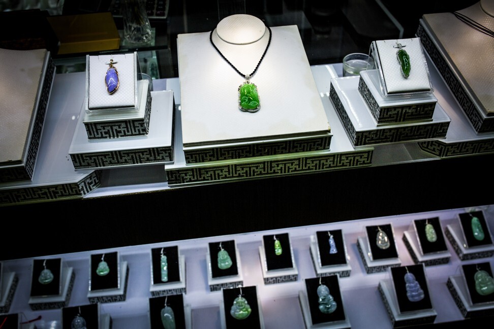 Jade jewellery in a store in downtown Yangon. Photo: Hkun Lat