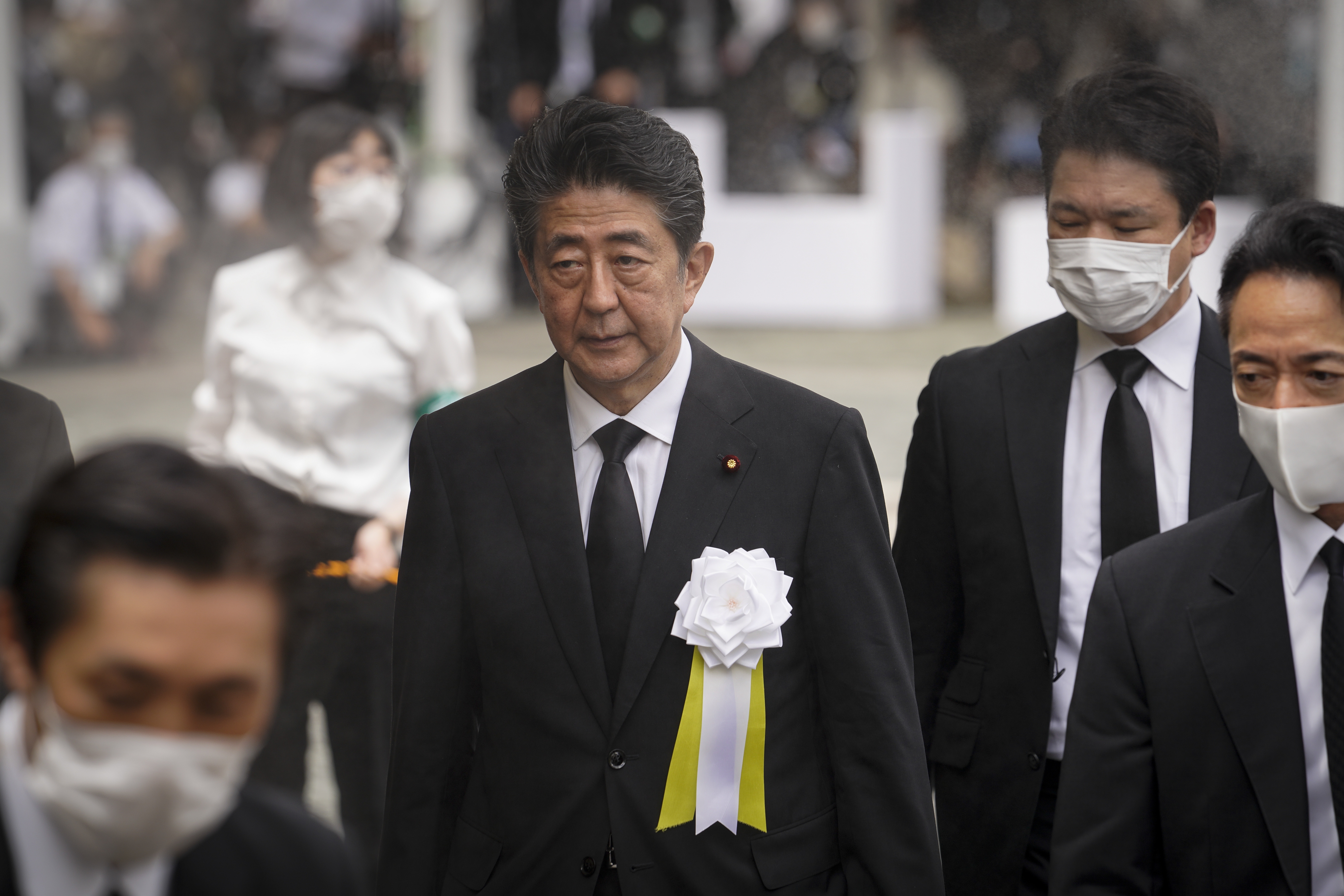 Japanese Prime Minister Shinzo Abe after attending an official event in Nagasaki on August 9. Photo: EPA