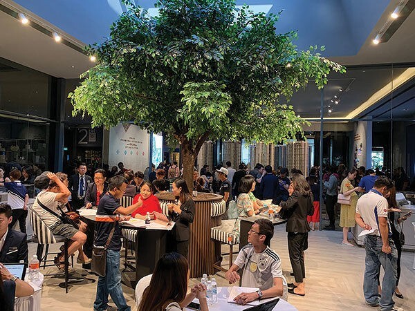 Property buyers during a 2019 sales preview at the Parc Clematis, the second-best selling residential property project in July in Singapore. Photo: The Edge Singapore