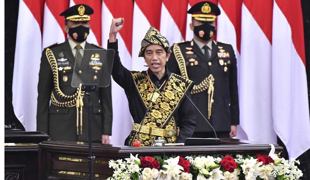 Indonesian President Joko Widodo delivers his national address in Parliament on August 14. Photo: AP