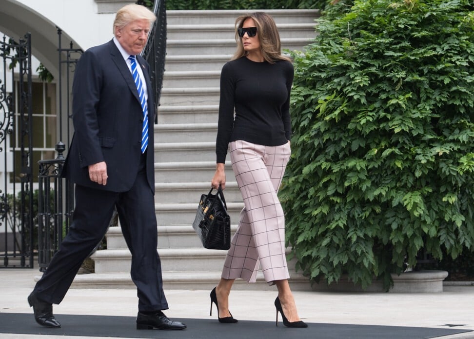 Melania Trump with a Hermès Crocodile Birkin 30cm Gold Hardware tote that’s worth about US$75,000. Photo: AFP