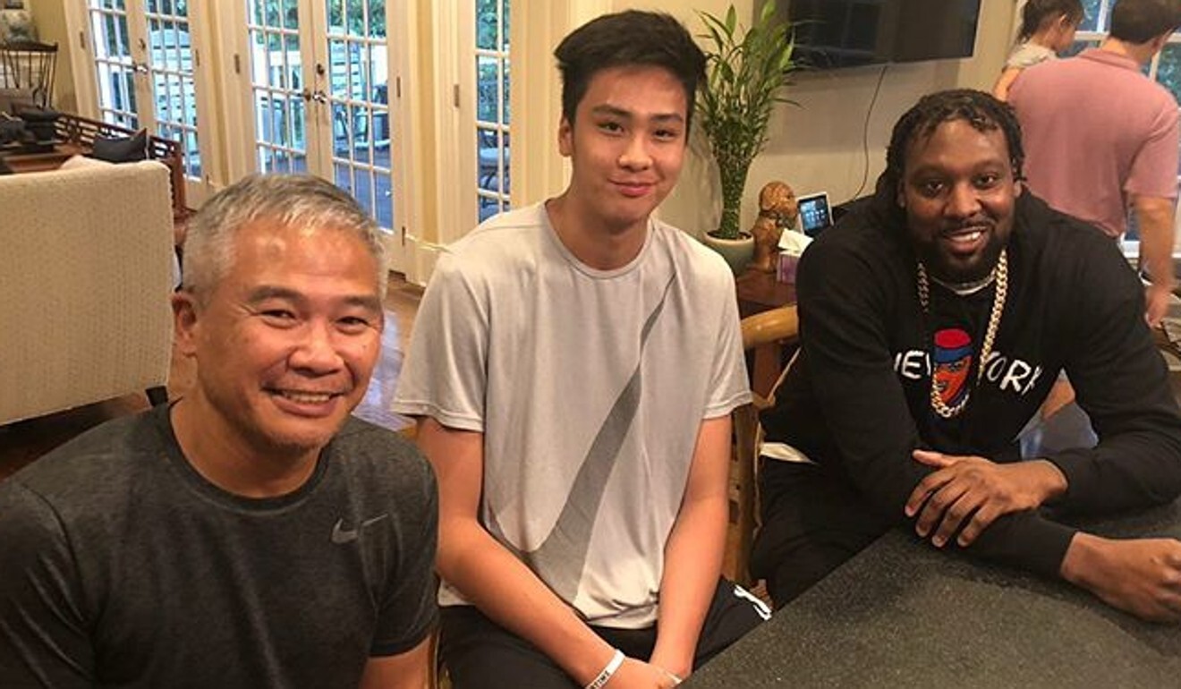 Former Philippines national team coach Vincent “Chot” Reyes with Kai Sotto and American-Filipino player Andray Blatche in Atlanta in 2019. Photo: Handout