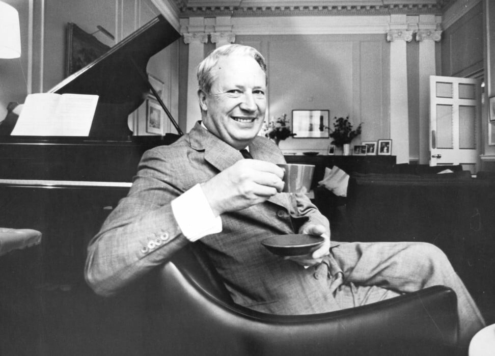 Former British Prime Minister Edward Heath is shown drinking a cup of tea in this undated photo. Photo: COI