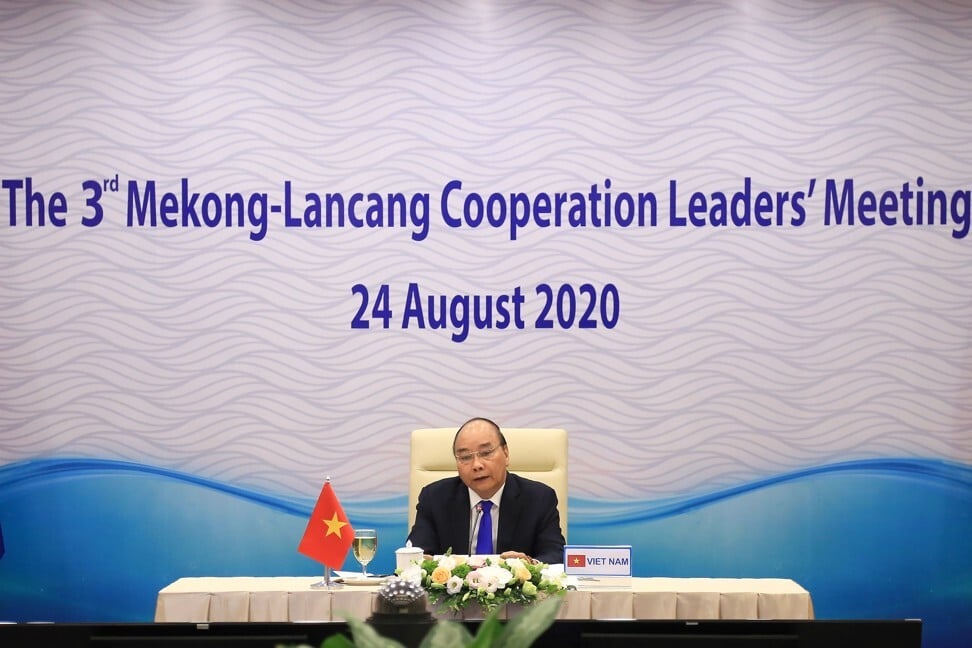 Vietnamese Prime Minister Nguyen Xuan Phuc addresses leaders from the Mekong-Lancang countries during the summit on Monday. Photo: AFP