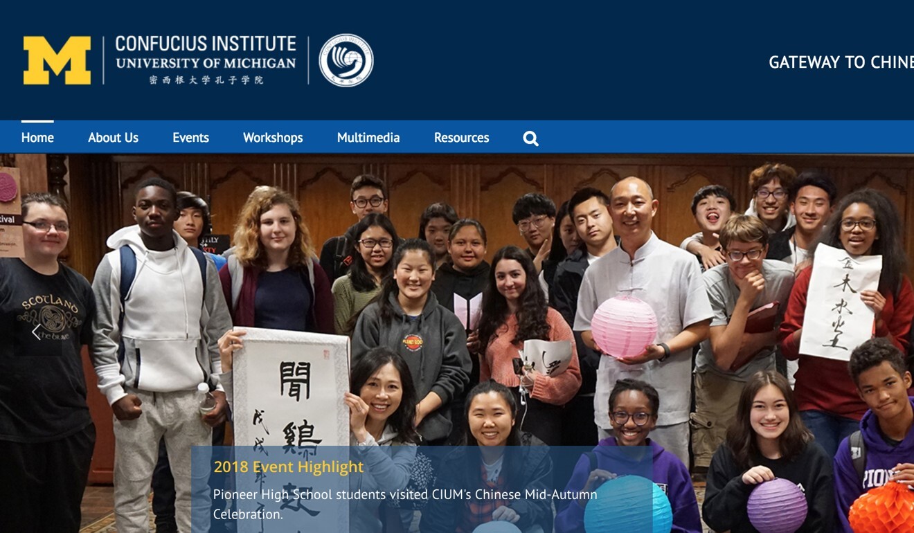 A screen shot of the Confucius Institute on the University of Michigan's website. Photo: Confucius Institute