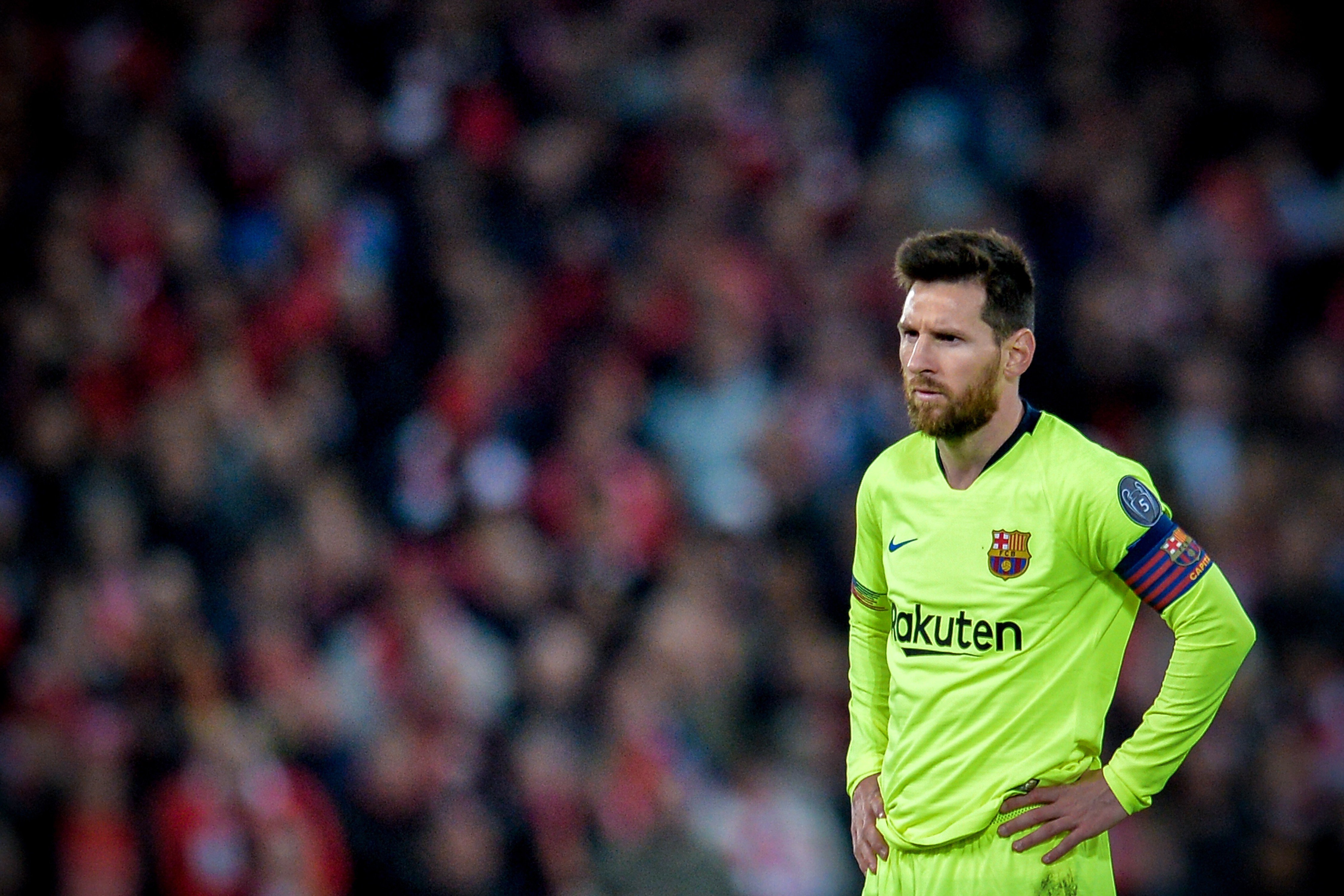 Barcelona's Lionel Messi reacts during the UEFA Champions League semi-final second leg defeat to Liverpool in 2019. Photo: EPA